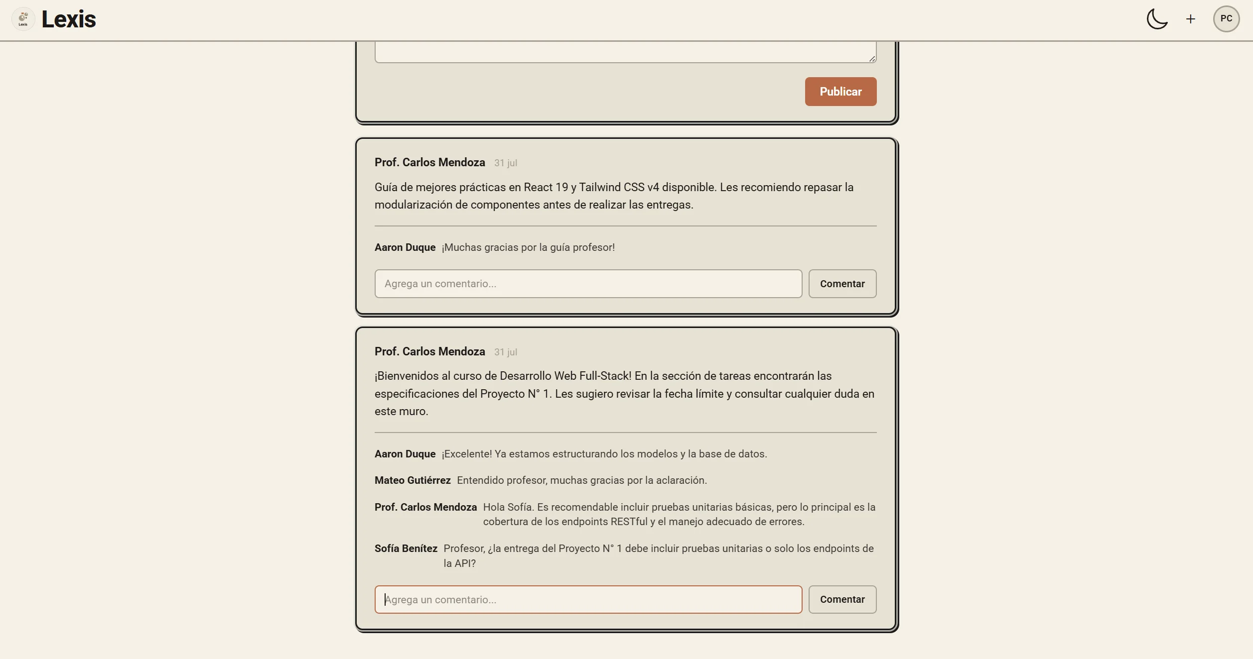 Lexis LMS - Anuncios Profesor