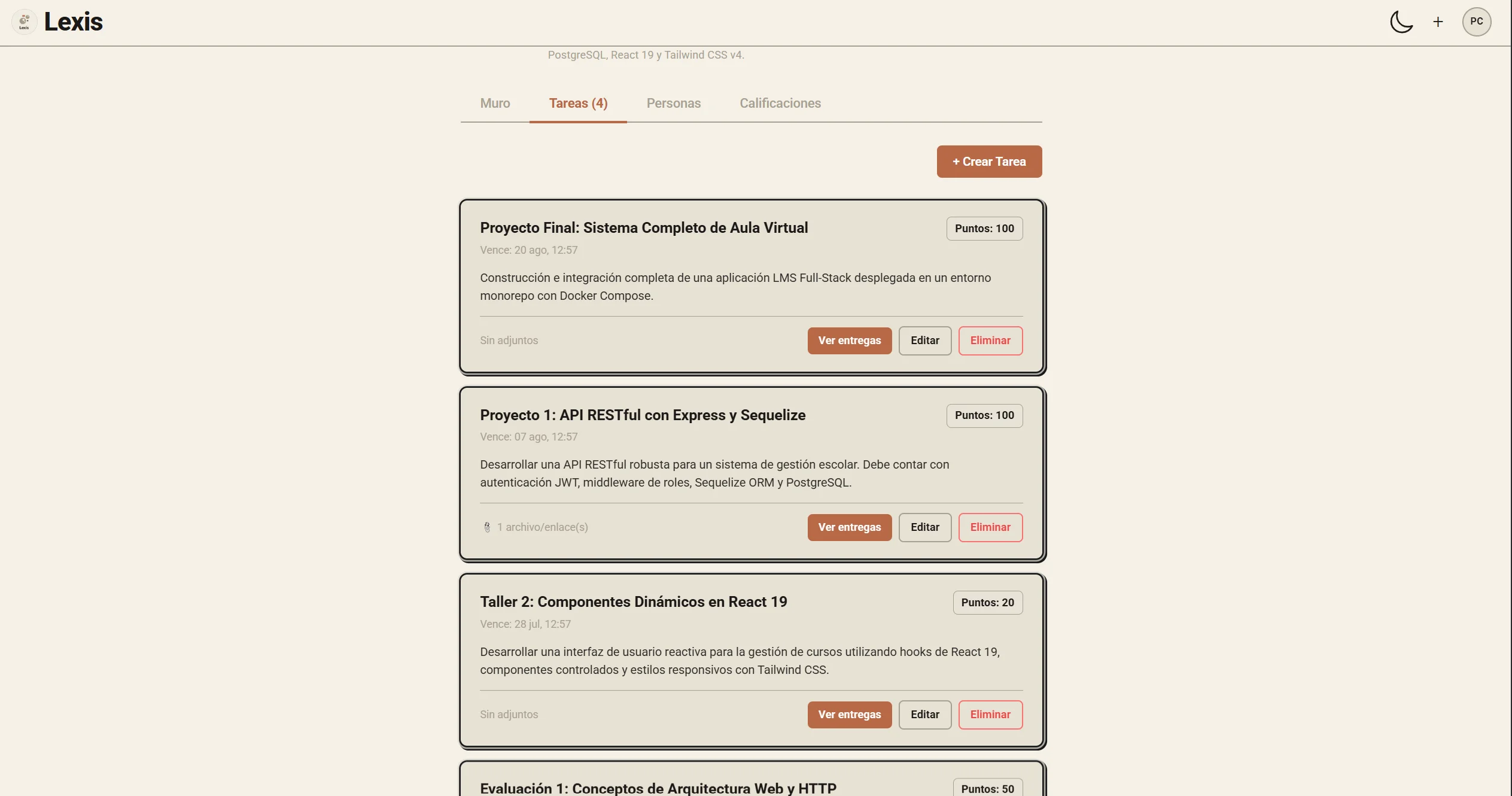 Lexis LMS - Tareas Profesor