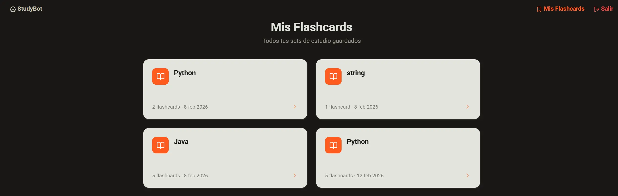 StudyBot Flashcards List
